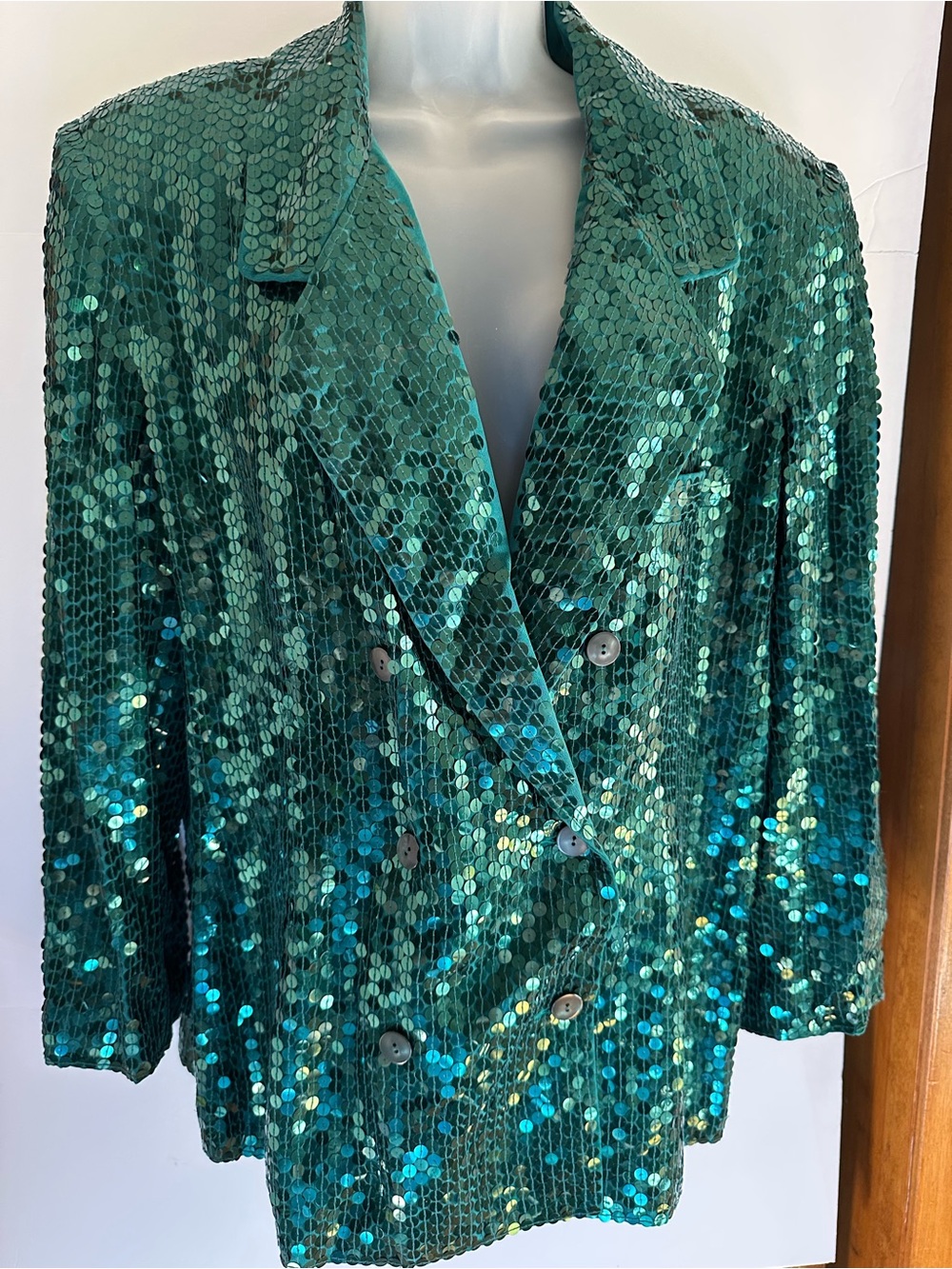 Diane Gilman 1X 100% Silk Teal Sequin Blazer NWT
